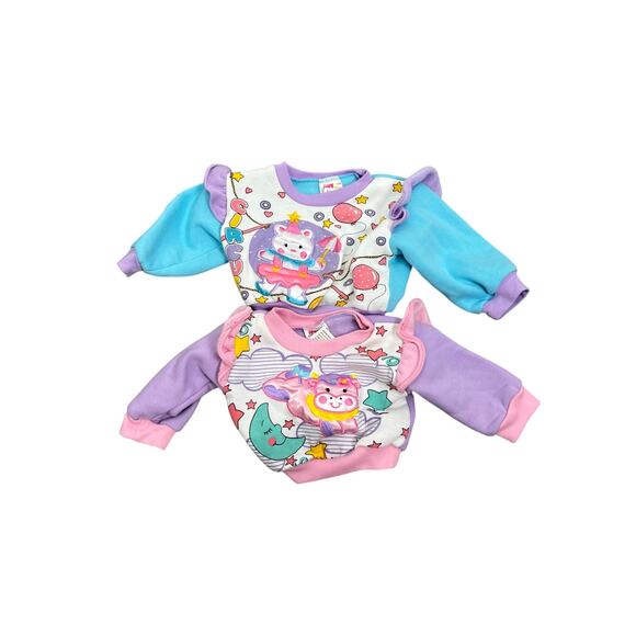 Lot of 2 Vintage Hey Kids Animal Ruffle Sleeve Sweatshirts Size 3-6 Months - Picture 1 of 9